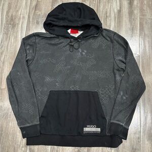 Size LARGE Men's Hugo Boss Dackwoods Snakeskin Hoodie All Over Print Black/Grey